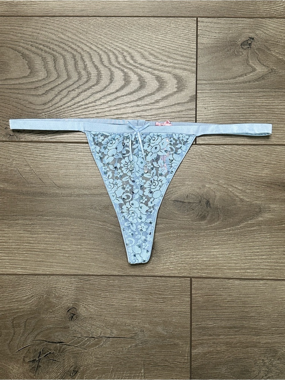 NEW Victoria's Secret 2008 Sexy Little Things Crystal V String Panty Blue Large